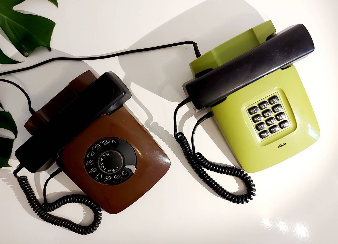 Vintage Iskra ETA 82 Telephone: Brown Rotary Push Button Phone