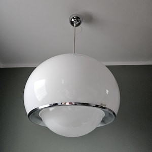 Große 17,7&quot;/ Mid Century Meblo Guzzini Big Bud Pendelleuchte, Retro Hängelampe, Deckenleuchte, 70er Jahre, Space Age Lampe, Italienisches Design, MCM