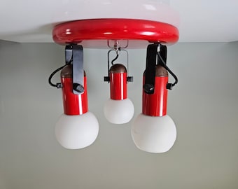 Retro Hängelampe, Vintage Deckenlampe, Rotes Spot Licht, 80er Jahre, Space Age Lampe, Vintage Deckenleuchte, Mid Century Modern