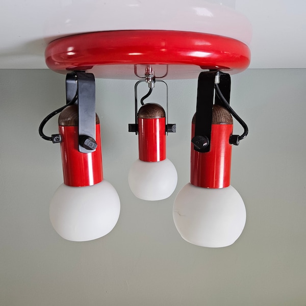 Retro Pendant Lamp, Vintage Flush Mount Light, Red Spot Light, 80s, Space Age Lamp, Vintage Ceiling Light, Mid Century Modern