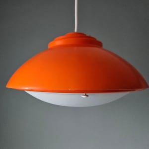 Vintage Pendant Light, Mid Century Modern Lamp, Orange Space Age Lamp, Hanging Lamp, Enamel Lamp, 70&#39;s Lamps, Vintage Lighting, UFO Lamp