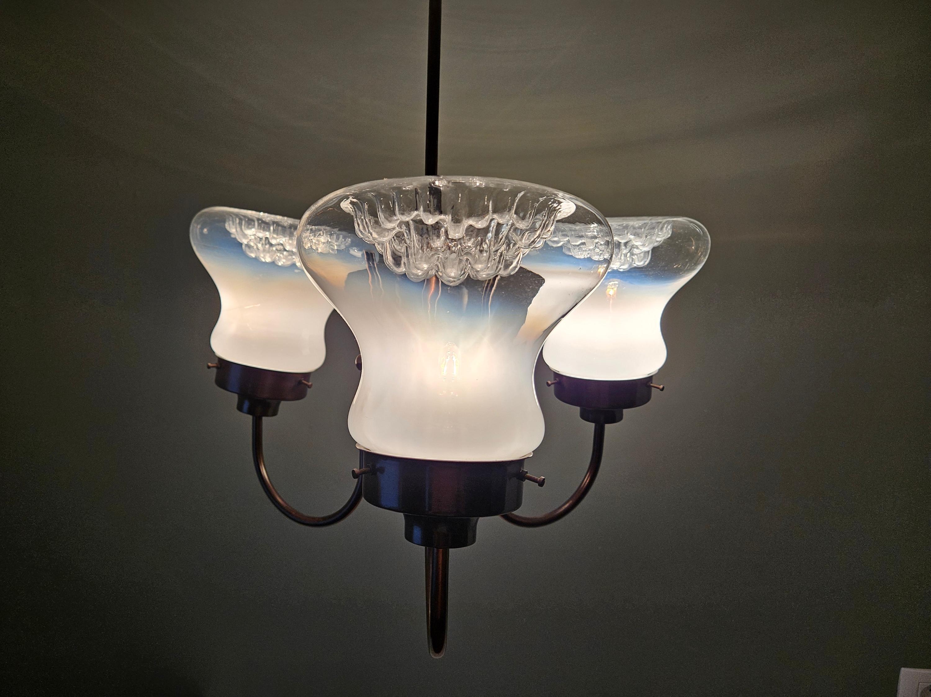 ヴィンテージ・マッツェガ・ムラーノガラスシャンデリア：銅製ミッド