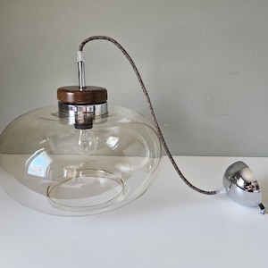 Vintage Amber Glass Pendant Light, Mid Century Modern Lamp, Retro Lights, 70&#39;s Lamps, Yugoslavia, Ceiling Lamp, MCM Lamp