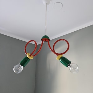 Vintage Pendant Light in Memphis Style, Red Green and Yellow Lamp, Funky Ceiling Lamp, Pop of Color, Preloved like new