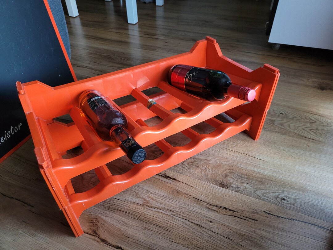 Set of 2 Retro Wine Rack for 12 Bottles / Orange Plastic Wine Rack for 6 Bottles / Stackable