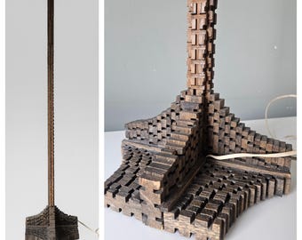 Vintage Brutalist Wood Floor Lamp, 1970s Sculptural Mid Century Modern