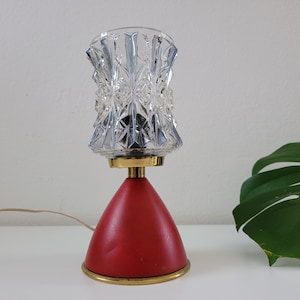 Vintage Bedside Lamp, Vintage Table Lamp, Red Table Lamp, Retro Glass Sconce Lamp, Night Light, Nightstand Lamp, 60&#39;s Lamp