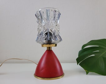 Vintage Red Bedside Lamp: Retro Crystal Glass Nightstand Light