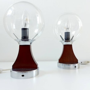 Juego de 2 lámparas de mediados de siglo, par de lámparas de mesa de la era espacial, par de lámparas de escritorio vintage, lámparas de noche, luces de mesita de noche, globo de vidrio de los años 70 de MCM light