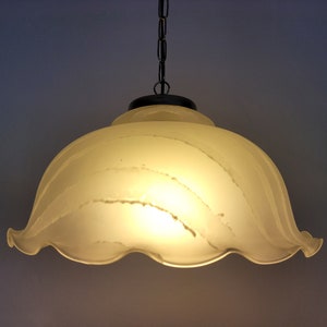 Vintage White Chandelier / Brass Ceiling Light / White Spiral Lamp / White Swirl Pendant Lamp / Hanging Lamp / Chandelier Murano Style