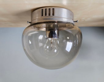 1 of 2 / Vintage Smoked Glass Ceiling Lamp: Mid-Century Modern Flush Mount Light