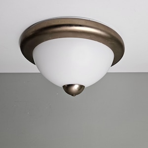Vintage Glass Flush Mount Ceiling Light, Sijaj Hrastnik Yugoslavia 80&#39;s, White Ceiling Lamp, Wall Lamp, Mid Century Modern, Glass Sconce