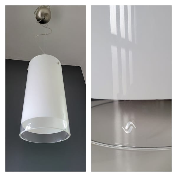 Luz colgante vintage de Vistosi, lámpara de techo de vidrio blanco minimalista de diseño italiano, lámpara colgante, luminaria, suspensión