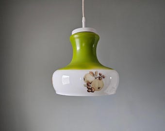 Vintage Green Opaline Glass Pendant Light: Farmhouse Kitchen Lighting