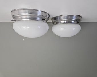 Set of 2 / Art Deco Ceiling Lights: Hand Blown Glass Globe Lamps