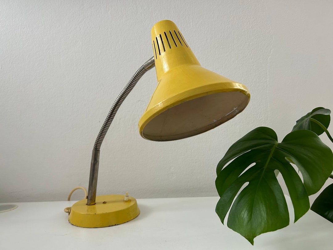 Vintage Desk Lamp / Mid Century Lamp / Yellow Table Lamp / Etsy
