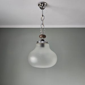 Mid century modern glass pendant light / Frosted Glass globe hanging light / Vintage ceiling lamp / Space age light fixture / MCM