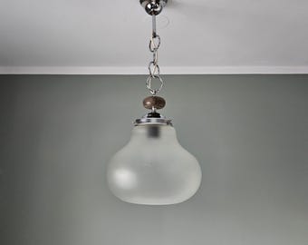 Lampe à suspension Mid-Century en verre dépoli : plafonnier de l'ère spatiale