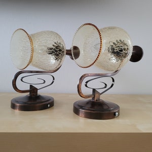 Juego de 2 lámparas de pared vintage, par de apliques de pared, luces de noche, lámpara de cobre, lámpara de vidrio, lámpara de mediados de siglo, Yugoslavia años 80, luz vintage