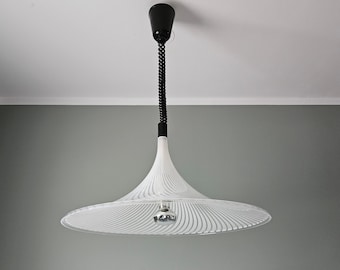 Vintage Meblo Guzzini Pendant Lamp – Trumpet White 1970s Space Age Ceiling Light – Mid Century Modern