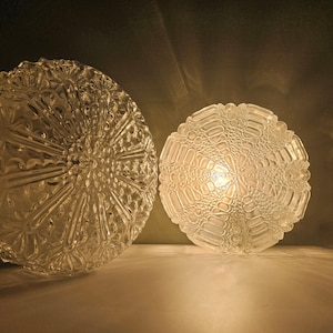 Set of 2 Vintage Glass Flush Mount Ceiling Lights, Round Glass Wall Lamps, Mid Century Modern Plafoniera, Glass Sconces, Vintage Lamps