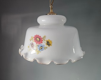 Vintage Floral Glass Pendant Lamp – Retro Ceiling Light