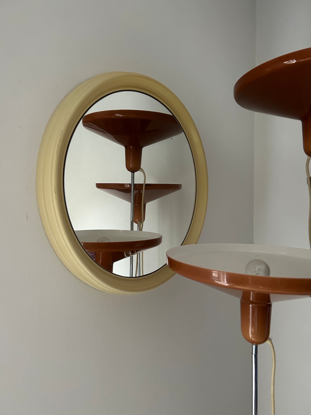 Space Age Mirror, Vintage Plastic Wall Mirror, Beige Mirror, Retro Mirror, Mid Century Modern
