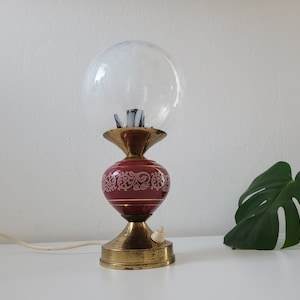 Charming Vintage Bedside Lamp, Red Table Lamp, Glass Globe Lamp, Ceramic Lamp, Vintage Lamp, Nightstand Light, Magic Ball, Brass Table Lamp