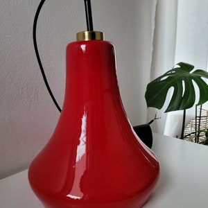 Vintage Pendant Light, Red Glass Ceiling Light, Hanging Lamp, Space Age Lamp, Retro Lamps, Yugoslavia 70&#39;s, Mid Century Modern, Red Lamp