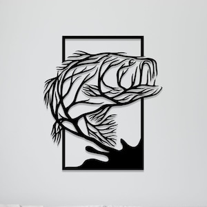 bass fish wall art svg,dxf, EPS,AI and PDF files.plasma cut file,wall art dxf,laser cut files,Glowforge files, big mouth bass fishing panel