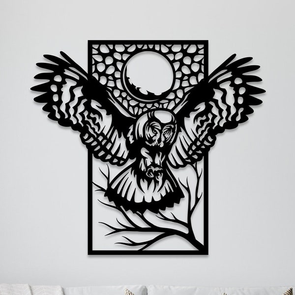 owl fullmoon wall art svg,dxf, EPS,AI and PDF files.plasma cut file,wall art dxf,laser cut files,Glowforge files, panel svg