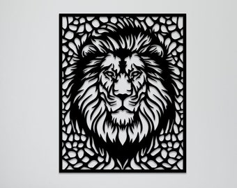 Lion face wall art svg,dxf, EPS,AI and PDF files.plasma cut file,wall art dxf,laser cut files,Glowforge files, lion panel svg