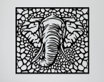 Arte de pared de cara de elefante archivos svg,dxf, EPS,AI y PDF.archivo de corte de plasma, arte de pared dxf, archivos cortados por láser, archivos Glowforge, panel svg