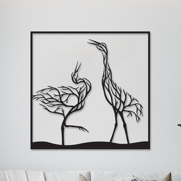 Crane birds wall art svg,dxf, EPS,AI and PDF files.plasma cut file,wall art dxf,laser cut files,Glowforge files, sandhill crane panel svg