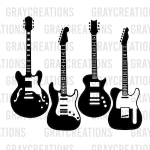 Pacchetto chitarra elettrica svg / Telecaster, stratocaster, les paul, ES - 45 / clip art chitarre stampabili