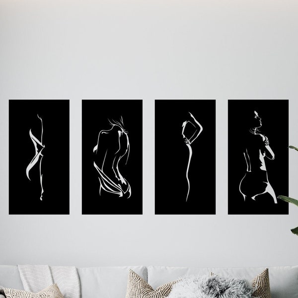 Sexy Woman wall art bundel DXF file / laser cut file bundle set of 4 design / sexy lady wall decor cut file Glowforge files, panel svg