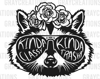 Waschbär SVG PNG | Blumen Waschbär SVG | Waschbär Sonnenbrille | Tier Shirt SVG | Aasfresser Tier Clipart | Sublimationsdesigns
