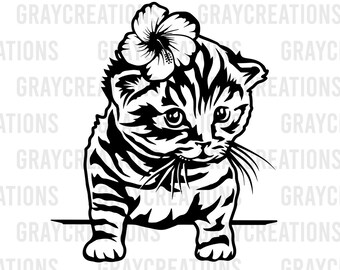 Cute Cat SVG | Floral Cat Svg | Cat Svg | Cat Clipart | Peeking face animal vector | Cute Cat Svg Cut Files for Cricut | Png  Eps floral cat