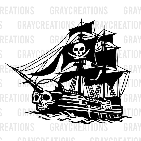 Pirate ship svg , skull pirate ship , old ship png , pirates svg , ship clip art , big boat , skeleton pirates , pirate flag ,skull flag svg