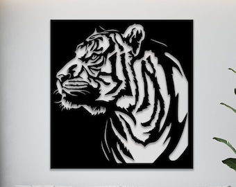 Tiger wall art svg,dxf, EPS,AI and PDF files.plasma cut file,wall art dxf,laser cut files,Glowforge files,Tiger panel svg