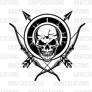 Schädel Bogenschießen svg , Bogenschießen svg , Pfeil und Bogen scg , Bogenschießen ClipArt , Bogenschütze png , printable Bogenschütze , Schädel hören Bogenschütze