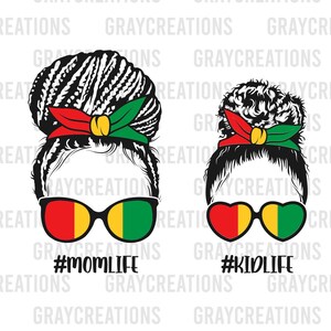 Momlife kidlife bundle braided afro bun svg / black history month clip art