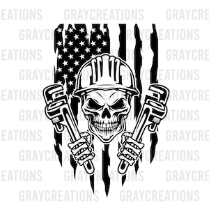 US Plumber Skull Svg | Plumber repair svg | Plumber Svg | Pipefitter Skull Svg | Plumber Shirt | Skull Svg | Plumber Clipart | Png Eps