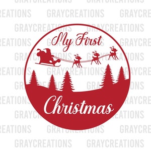 My first Christmas svg / santa claus and sled with cute reindeers svg clip art /tshirt design for kids