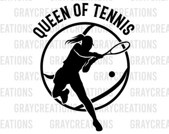 Queen of Tennis svg / Tennis player smashing racket png / tennis ball printable design