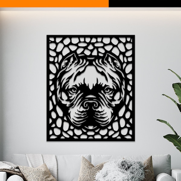 Amerikaanse bullebak hond muur kunst SVG, DXF, EPS, AI en PDF-bestanden. plasma gesneden bestand, muur kunst DXF, lasergesneden bestanden, Glowforge-bestanden, Bulldog paneel SVG