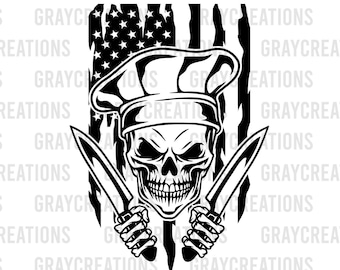 US Chef Skull Svg | Master Chef Svg | Chef Svg | Chef Skull Clipart | Chef Clipart | Grill Master Svg |Chef Skull Shirt| Chef Png
