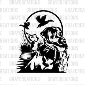 Wild Duck hunting svg / dog hunting duck clip art / hunter scene printable design