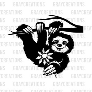 divertido lindo perezoso colgando de un árbol con flor svg / lindo animal perezoso png clip art
