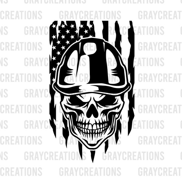 USA Skull With Hard Hat SVG | Construction Svg | Engineer SVG | Construction T-Shirt | Cricut & Silhouette | Printable | Vector |Pngv